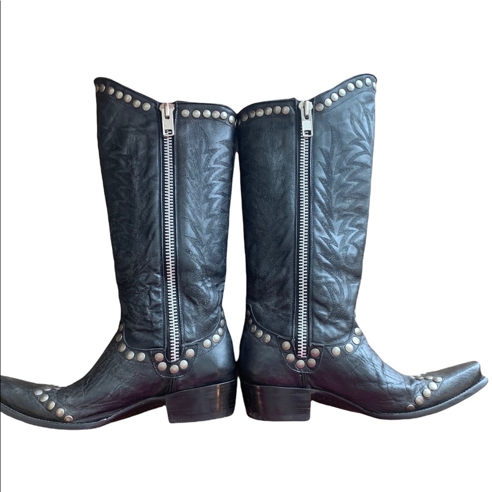 Stunning Old Gringo Rockrazz Black Leather Full Double Zipper Western Boots 7B